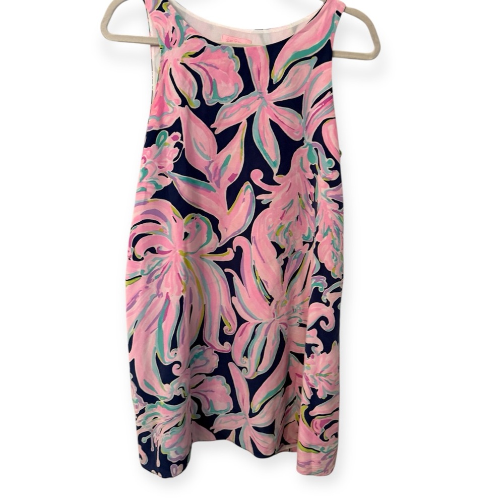 Lilly Pulitzer Dress 100% Silk Shift Dress – Size Small – Pink & Navy Floral